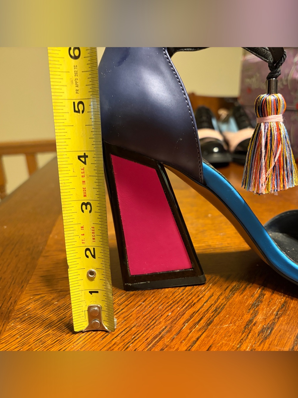 Exe size 39 Black Multi Tassel Block Heel. - Picture 4 of 7